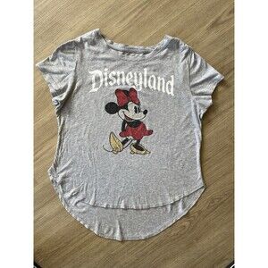 VTG Disney Women’s Reinestones Mickey  LowHigh Grey Short Sleeves Shirt Y2k Sz L